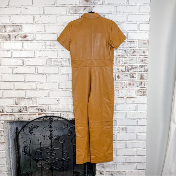 Walter Baker Ellie Zip and Snap Lamb Leather Caramel Short Sleeve Jumpsuit M - Picture 8 of 12